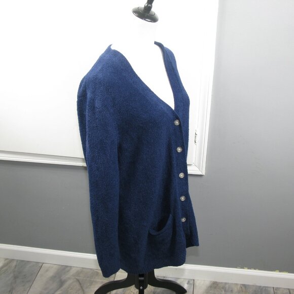 Lands' End Navy Blue Soft Button Front Tunic Cardigan Size Large - Picture 6 of 7